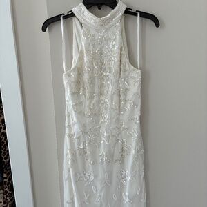 Adrianna Papell ivory sequin mini sheath dress, size 2